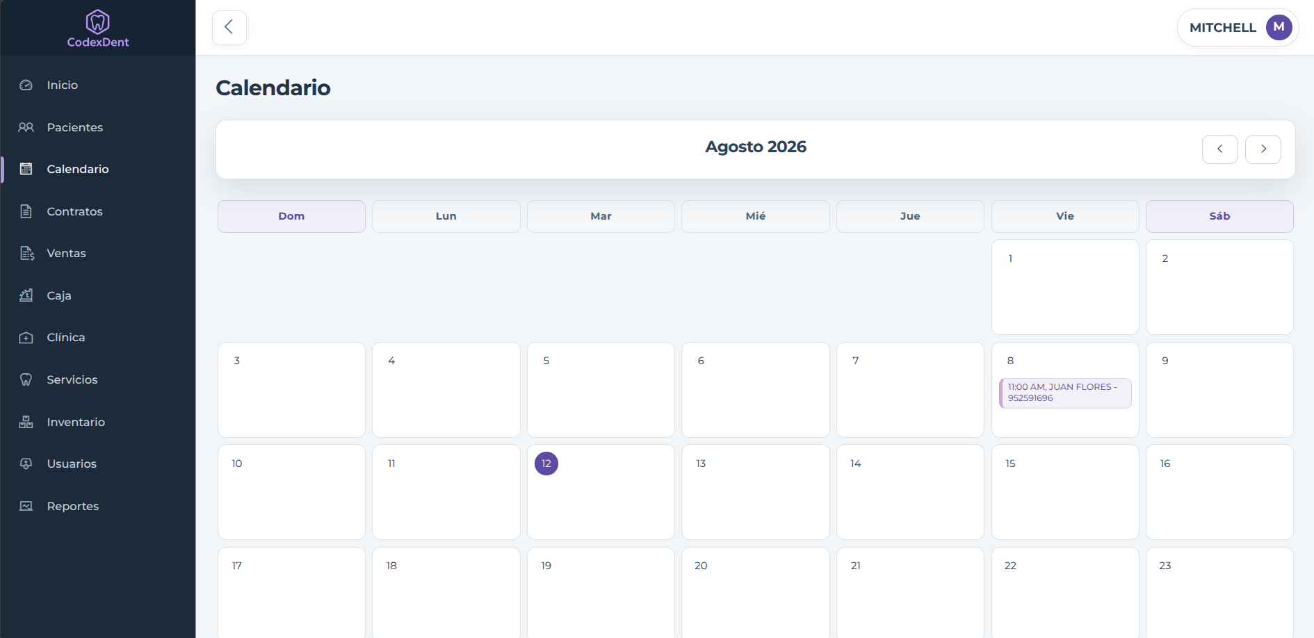 Vista previa de Agenda clínica