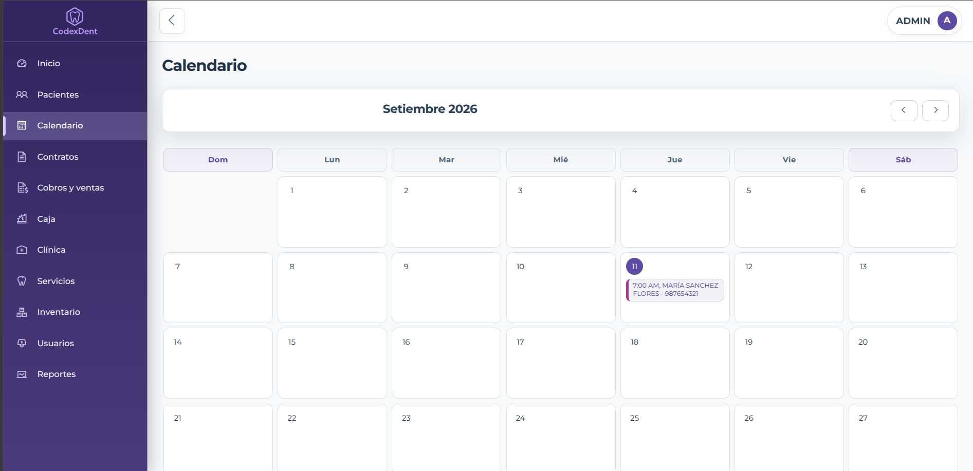 Vista previa de Agenda clínica