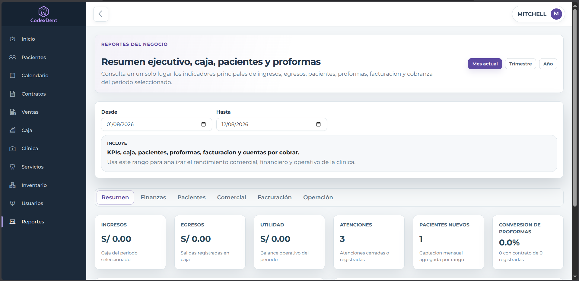 Vista previa de Reportes